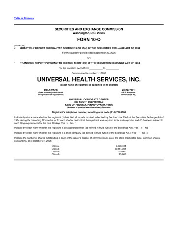 Thumbnail Universal Health Services
 10-Q Quarterly Report FY 