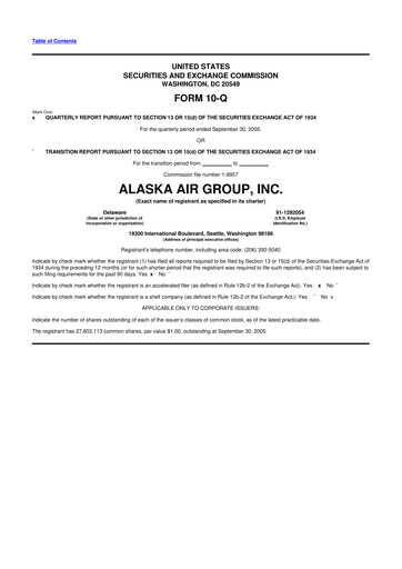 Thumbnail Alaska Airlines
 10-Q Quarterly Report FY 