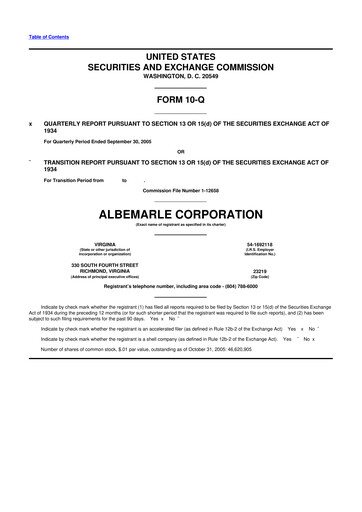 Thumbnail Albemarle 10-Q Quarterly Report FY 