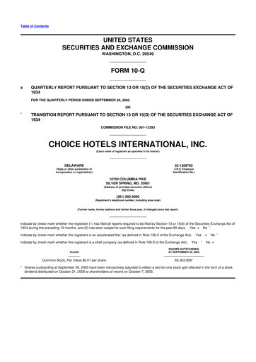 Thumbnail Choice Hotels International 10-Q Quarterly Report FY 
