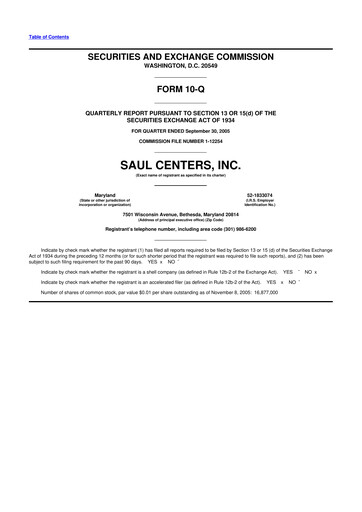 Thumbnail Saul Centers 10-Q Quarterly Report FY 