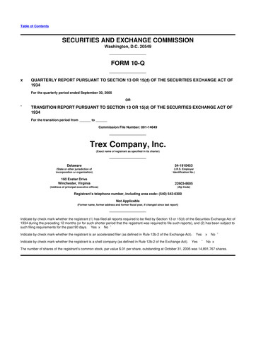 Miniature Trex 10-Q Rapport trimestriel  