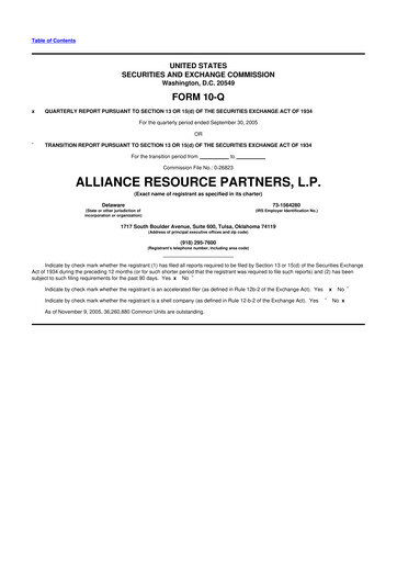 Miniature Alliance Resource Partners 10-Q Rapport trimestriel  