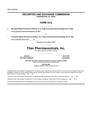 Thumbnail Titan Pharmaceuticals
 10-Q Quarterly Report FY 