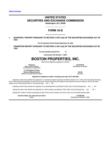 Thumbnail BXP, Inc.
 10-Q Quarterly Report FY 