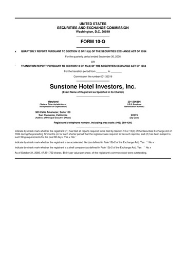 Thumbnail Sunstone Hotel Investors
 10-Q Quarterly Report FY 