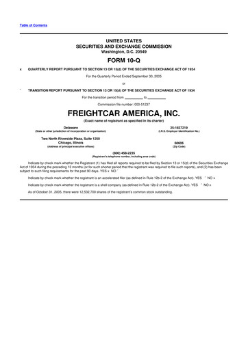 Thumbnail FreightCar America
 10-Q Quarterly Report FY 