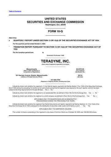 Thumbnail Teradyne 10-Q Quarterly Report FY 