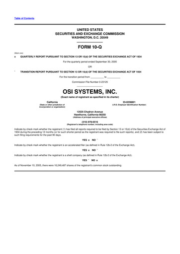 Miniature OSI Systems
 10-Q Rapport trimestriel  