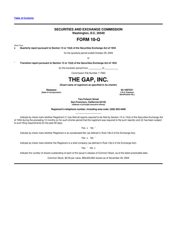 Thumbnail Gap Inc.
 10-Q Quarterly Report FY 