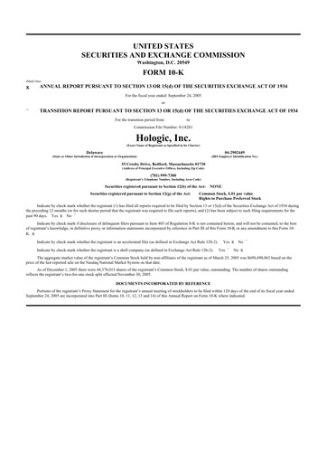 Thumbnail Hologic 10-K Annual Report 