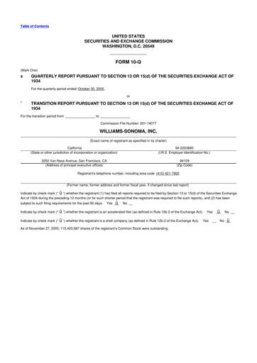 Thumbnail Williams-Sonoma 10-Q Quarterly Report FY 