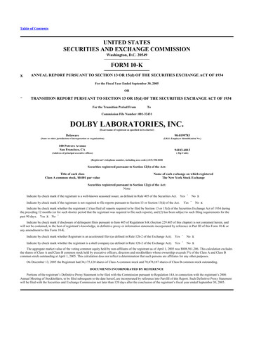 Thumbnail Dolby 10-K Annual Report 