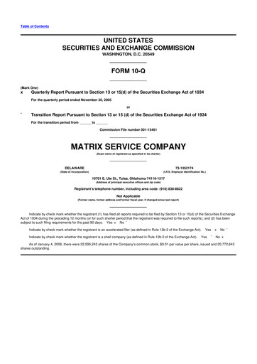 Miniature Matrix Service Company 10-Q Rapport trimestriel  