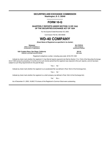 Miniature WD-40 Company
 10-Q Rapport trimestriel  