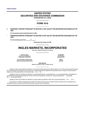 Miniature Ingles Markets 10-Q Rapport trimestriel  