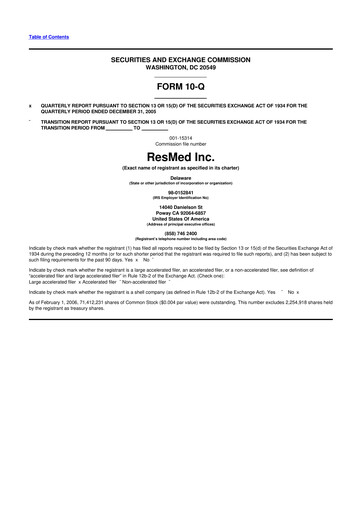 Thumbnail ResMed 10-Q Quarterly Report FY 