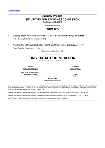 Thumbnail Universal Corporation
 10-Q Quarterly Report FY 