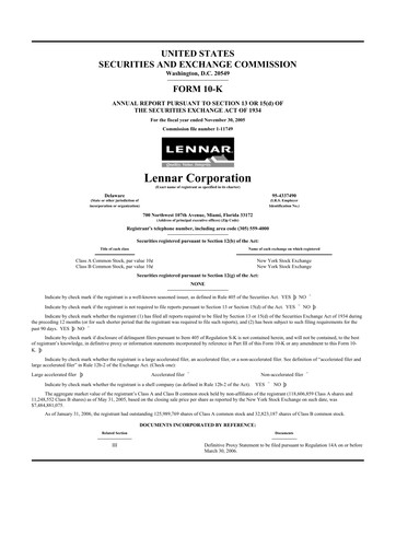 Thumbnail Lennar 10-K Annual Report 