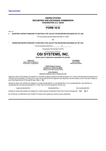 Miniature OSI Systems
 10-Q Rapport trimestriel  