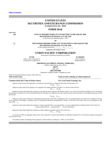 Thumbnail Union Pacific Corporation 10-K Annual Report 