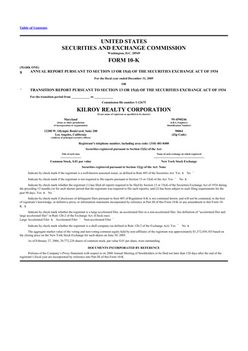 Thumbnail Kilroy Realty 10-K Annual Report 