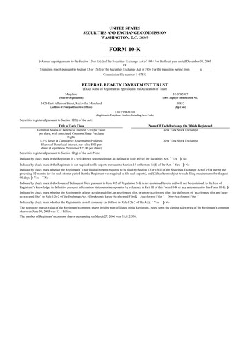 Thumbnail Federal Realty Investment Trust
 10-K Annual Report 