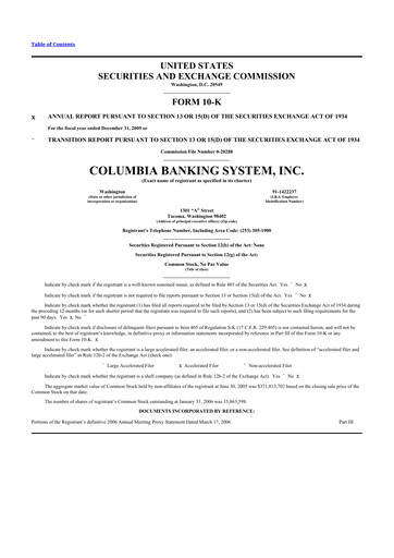 Thumbnail Columbia Banking System 10-K Annual Report 