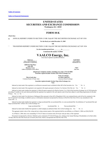 Thumbnail Vaalco Energy
 10-K Annual Report 
