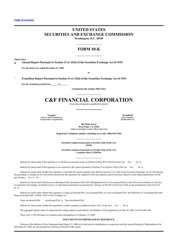 Thumbnail C&F Financial Corporation

 10-K Annual Report 