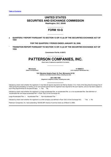 Miniature Patterson Companies
 10-Q Rapport trimestriel  