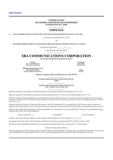 Thumbnail SBA Communications 10-K Annual Report 