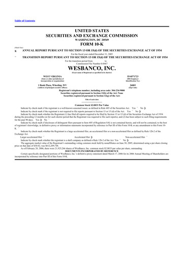 Thumbnail WesBanco 10-K Annual Report 