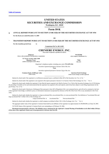 Thumbnail Cheniere Energy
 10-K Annual Report 