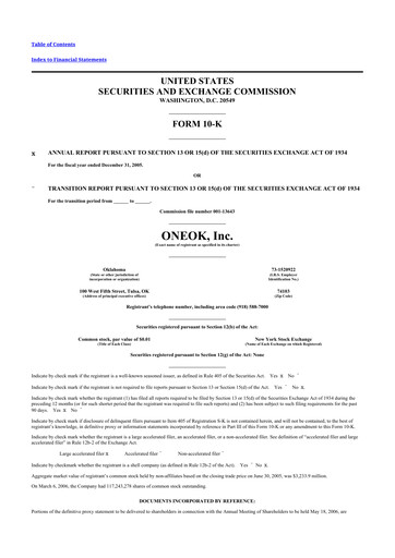 Thumbnail Oneok 10-K Annual Report 