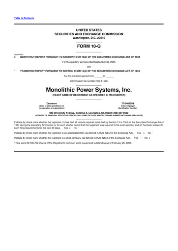Thumbnail Monolithic Power Systems 10-Q Quarterly Report FY 