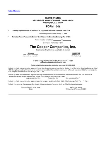 Thumbnail Cooper Companies 10-Q Quarterly Report FY 