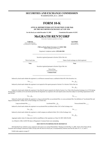 Thumbnail McGrath RentCorp
 10-K Annual Report 