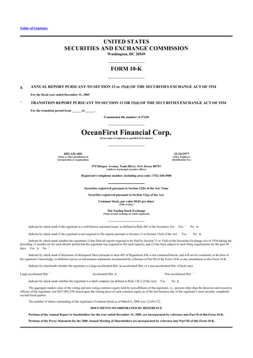 Thumbnail OceanFirst Financial 10-K Annual Report 
