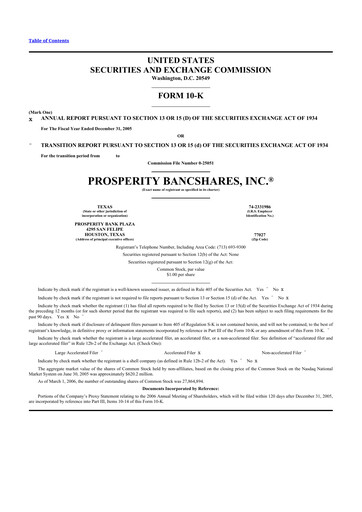 Thumbnail Prosperity Bancshares
 10-K Annual Report 