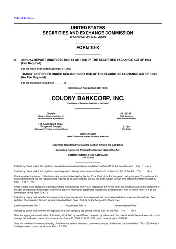 Thumbnail Colony Bankcorp 10-K Annual Report 