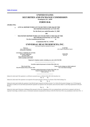 Thumbnail Universal Health Services
 10-K Annual Report 