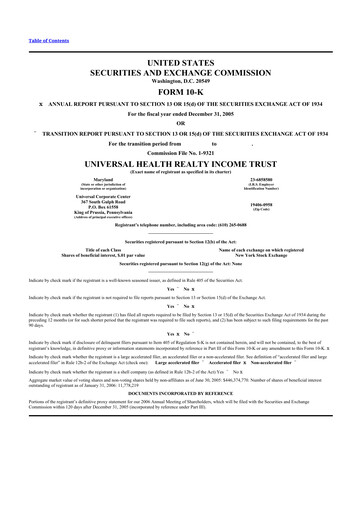 Thumbnail Universal Health Realty Income Trust 10-K Annual Report 