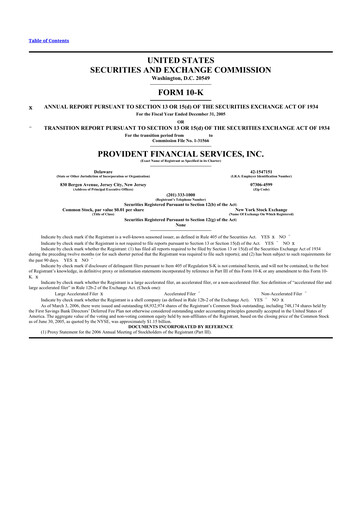 Thumbnail Provident Financial Services 10-K Annual Report 