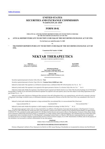 Thumbnail Nektar Therapeutics
 10-K Annual Report 