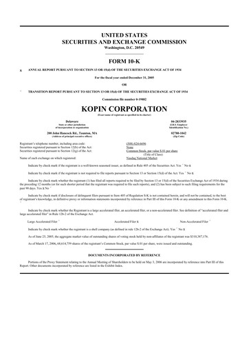 Thumbnail Kopin Corporation
 10-K Annual Report 