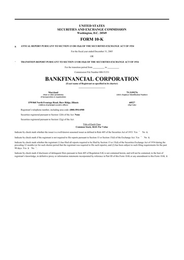 Thumbnail BankFinancial 10-K Annual Report 