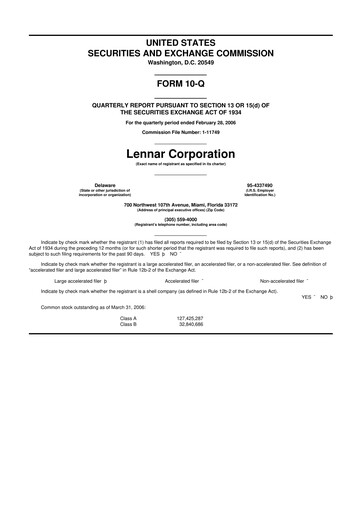 Thumbnail Lennar 10-Q Quarterly Report FY 