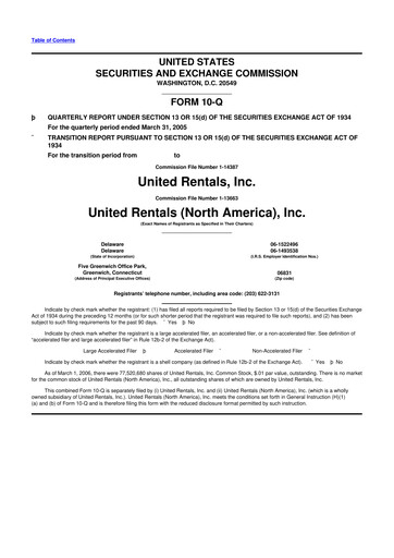 Thumbnail United Rentals
 10-Q Quarterly Report FY 