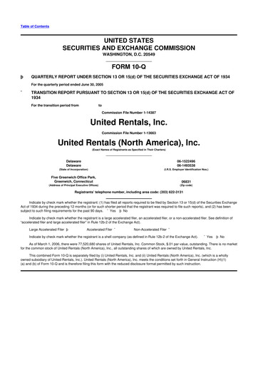 Thumbnail United Rentals
 10-Q Quarterly Report FY 